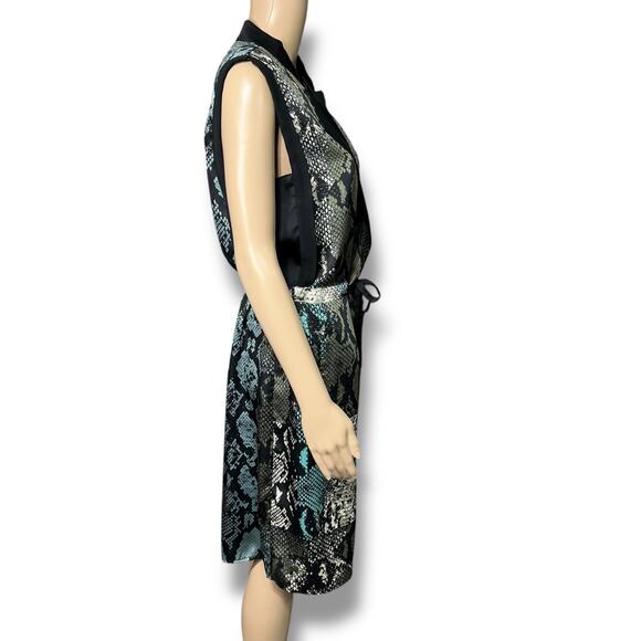 Kenneth Cole New York Womens Blouson Dress Snakeskin Print Black Teal Medium - Picture 5 of 16